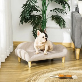 PawHut Sofá para Animais de Estimação em Veludo Suave Sofá Cama para Cães Gatos Médios e Pequenos Acolchoado Grosso Pés de Madeira 70x40x28cm Bege