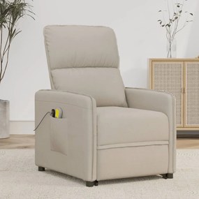 vidaXL Poltrona elevatória de massagens tecido de microfibra cor creme
