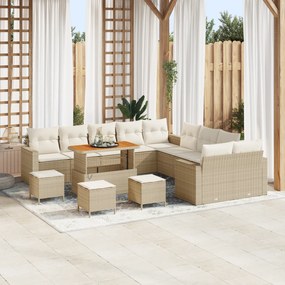 Conjunto de Sofá de Jardim vidaXL com Almofadas Bege Rattan Poliéster