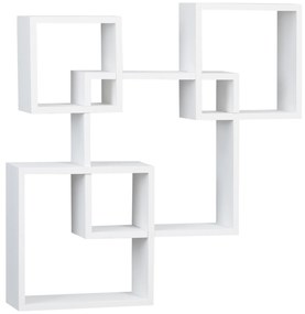 Estante de Parede com 4 Cubos Estante Flutuante de Madeira para Sala de Estar Dormitório Entrada Estúdio Estilo Moderno 65x10,2x64,5cm Branco
