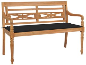 vidaXL Banco Batávia c/ almofadão preto 120 cm teca maciça