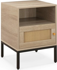Mesa de cabeceira de estilo boémio com estante aberta e porta Decoração em rattan para sala de estar Quarto Natural