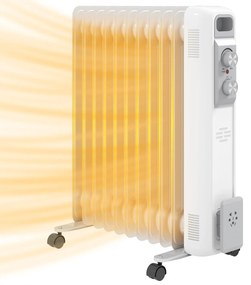 Aquecedor a Óleo Silencioso 2500W com Temperatura Ajustável 3 Ajustes de Aquecimento para 25 m² 29x49x62 cm Branco