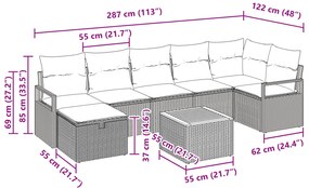 Conjunto de Sofá de Jardim VidaXL de 8 Peças com Almofadas Bege Rattan