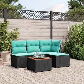 vidaXL 5 pcs conjunto de sofás p/ jardim c/ almofadões vime PE preto