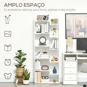 HOMCOM Estante para Livros de 6 Níveis Estante com 11 Compartimentos Abertos para Sala de Estar Escritório Estúdio Anti-Tombo Carga Máxima 100kg 61x21,6x162,6cm Branco