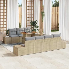 vidaXL Conjunto de Sofá de Jardim com 8 Peças e Almofadas Bege Rattan Polimérico