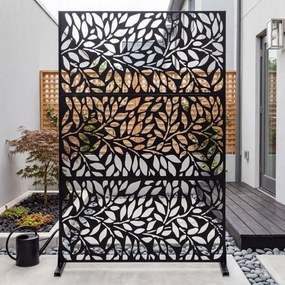 Biombo de Privacidade Exterior, 121 x 40 x 183 cm, Base Independente, Preto