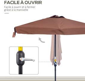 Meio guarda-sol - guarda-sol de varanda com 5 suportes metálicos, 2,3 x 1,3 x 2,49 m, poliéster de alta densidade, cor chocolate