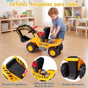 Andador Infantil de Construção 3 em 1, 85 x 33 x 44 cm, com Efeitos Sonoros, Amarelo
