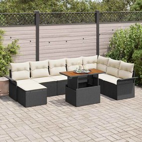 Conjunto de Sofá de Jardim vidaXL de 9 Peças com Almofadas Preto Rattan Poliéster