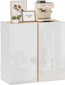 Aparador de alto brilho, móvel de arrumação com 2 portas com fecho amortecido e prateleira ajustável, 80 x 40 x 80 cm, branco