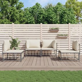 vidaXL 4 pcs conjunto lounge de jardim c/ almofadões vime PE antracite