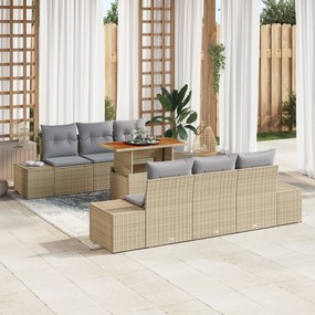 Conjunto de Sofá de Jardim de 7 Peças com Almofadas Bege Polirattan