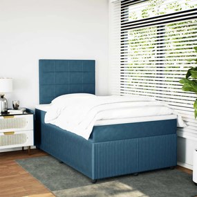 Cama boxspring com colchão 120x200 cm veludo azul-escuro