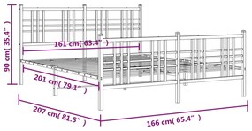 Estrutura de cama com cabeceira e pés 160x200 cm metal branco