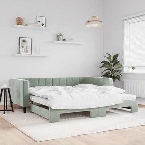 Sofá-cama c/ gavetão e colchões 100x200cm veludo cinzento-claro