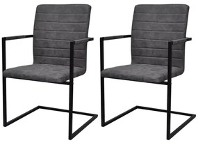 vidaXL Cadeiras de jantar cantilever 2 pcs couro artificial cinzento