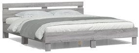 Estrutura cama c/ cabeceira/luzes LED 180x200cm cinzento sonoma