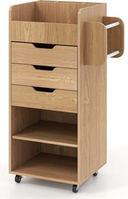 Carrinho de Arrumação com 3 Gavetas, 48,5 x 33 x 85 cm, Prateleira Ajustável, Natural