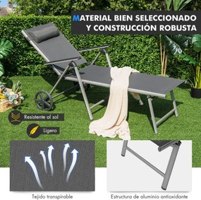 Conjunto de 2 Espreguiçadeiras de Exterior, 175 x 75 cm, Encosto Ajustável em 7 Níveis, Cinzento