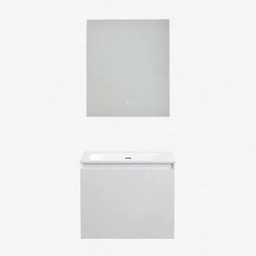 Conjunto De Móveis De Banheiro Em Madeira Macrae Com Pia Integrada Branco & Led Retangular E Anti-embaciamento 60x70 Cm Riben & Sem Torneira - Sklum