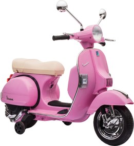 AIYAPLAY Mota Elétrica Infantil 12V Vespa PX150 com Rodinhas de Apoio, 2 Motores, Suspensão Traseira, Música e Faróis, 3 km/h, Rosa | Aosom Portugal