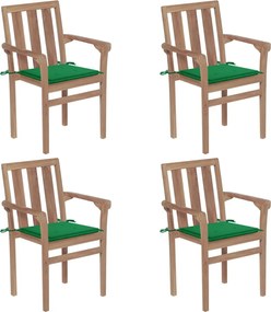 vidaXL Cadeiras de jardim empilháveis c/ almofadões 4 pcs teca maciça