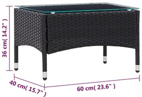 4 pcs conjunto lounge de jardim c/ almofadões vime PE preto