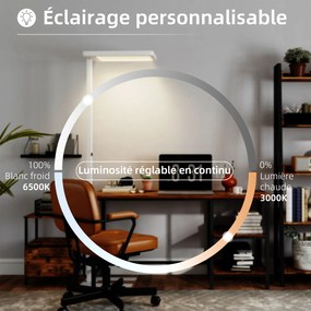 Candeeiro de pé para sala de estar com LED regulável, espectro completo, para cuidados com os olhos, com comando à distância, 60 x 32 x 196 cm, branco