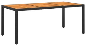 vidaXL Mesa de jardim 190x90x75 cm madeira de acácia e vime PE preto