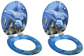 Assentos sanita 2 pcs tampas fecho suave MDF design golfinhos