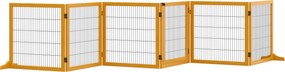 PawHut Barreira de Segurança Dobrável para Cães em Madeira para Escadas e Portas com Pés de Apoio 432x36x70 cm Amarelo | Aosom Portugal