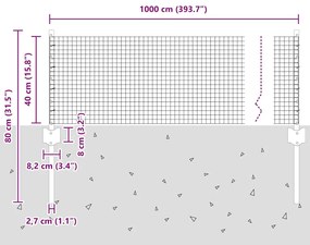 Cerca de Arame Soldado com 5 Postes em U Prateado 0.4x10 m Aço