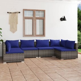 vidaXL 6 pcs conjunto lounge de jardim c/ almofadões vime PE cinzento