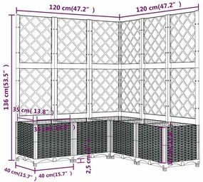 Vaso/floreira jardim c/ treliça 120x120x136 cm PP cinzento azul