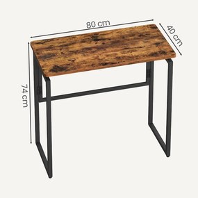 Secretária dobrável 80 x 40 x 74 cm, mesa dobrável, secretária com cantos arredondados castanho