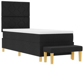 Cama Box Spring com Colchão &amp; Banco Preto 80x200 cm Tecido