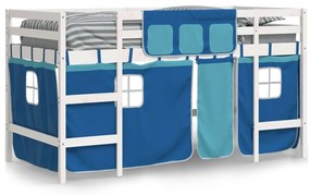 Cama alta p/ criança c/ cortinas 80x200 cm pinho maciço azul