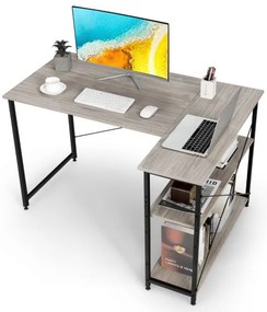 Mesa de computador reversível longa em formato de L para 2 pessoas de 95 polegadas com suporte para monitor - marrom rústico
