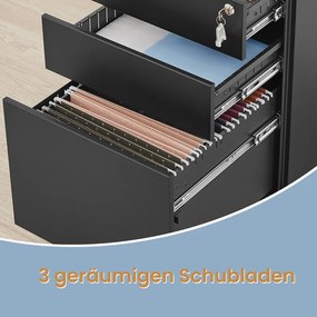 Bloco gavetas escritório com rodas com 3 gavetas 52 x 39 x 60 cm preto