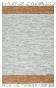 vidaXL Tapete chindi tecido mão couro 160x230cm cinzento-claro/bronze