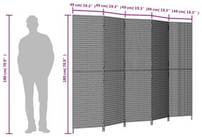 Biombo de divisão 5 painéis vime PE castanho