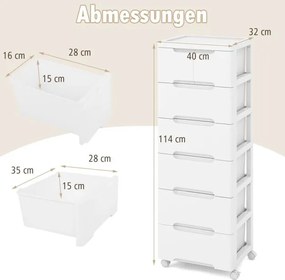 Armário vertical, móvel de arrumação com 7 gavetas 40 x 32 x 114 cm, branco