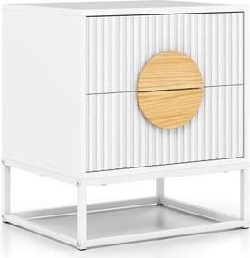 Mesa de cabeceira, mesa apoio 48 x 40 x 55 cm com 2 gavetas com moldura metálica e puxadores em madeira de pinho moderna com design ondulado elegante