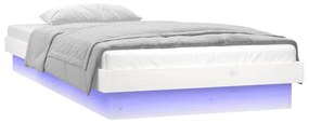 Estrutura de cama c/ luzes LED 90x200 cm madeira maciça branco