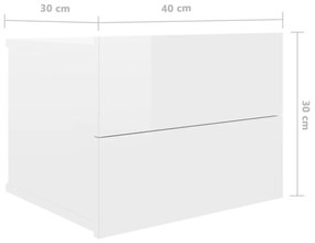 Mesa de cabeceira 40x30x30 cm contraplacado branco brilhante