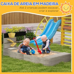 Caixa de Areia para Crianças de Madeira Caixa de Areia Infantil com 2