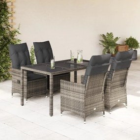 5 pcs conjunto de jantar p/ jardim c/ almofadões vime PE cinza