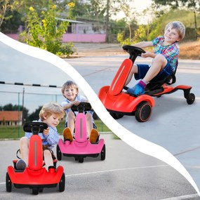 Kart elétrico 6V para crianças com assento ajustável com sons, rotação de 360 ​​graus, velocidade máxima de 4,8 km/h para crianças de 3 a 8 anos Verme